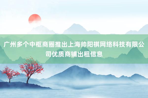 广州多个中枢商圈推出上海帅阳祺网络科技有限公司优质商铺出租信息